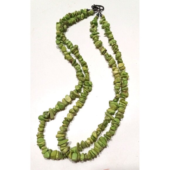 Necklace Shades of Green Double Strand Malachite Chip Bead Hook and Eye Closure - Picture 5 of 5